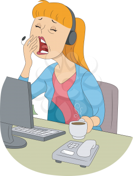 Illustration of a Sleepy Girl Trying to Cover Her Mouth While Yawning