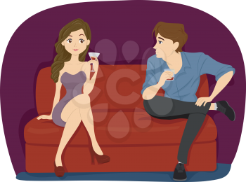 Illustration of a Guy Hitting on a Girl Sitting in a Couch