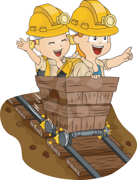 Illustration of a Pair of Siblings Dressed in Camping Gear Riding a Tram