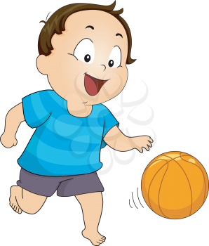 Illustration of a Young Boy Playing with a Basketball