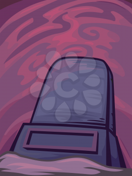 Halloween Illustration of a Blank Tombstone Framed by Trippy Pink Swirls