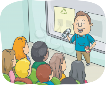 Illustration of a Man Delivering a Lecture on Recycling