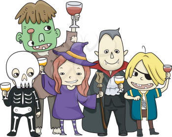 Illustration of a Halloween Party Attended by Kids Wearing Monster Costumes