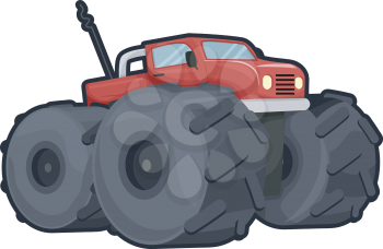 Illustration of an Off Road Truck with Gigantic Wheels