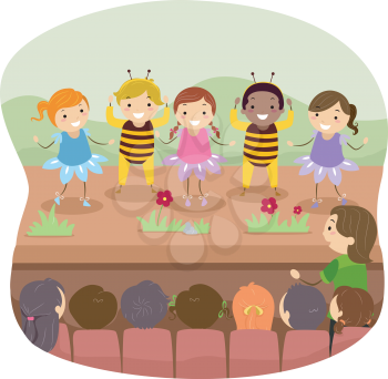 Illustration of Kids Performing Onstage for a Play