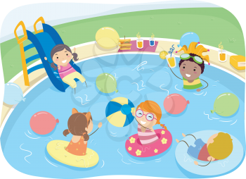 Illustration of Kids Having a Pool Party