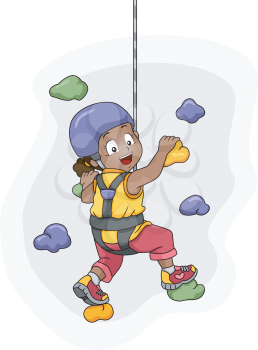 Illustration of a Harness Wearing Little Girl Scaling a Wall