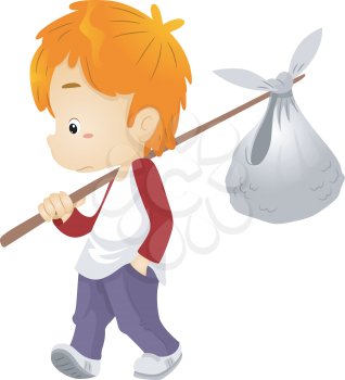 Illustration of a Runaway Boy Carrying a Bindle