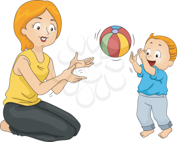 Illustration of a Mother Playing with Her Son