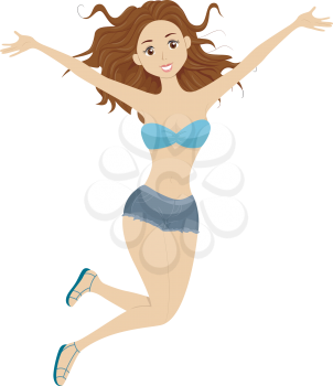 Illustration of a Girl Clad in Bikini Doing a Jump Shot