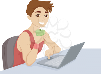 Illustration of a Guy Checking Fitness Tips on the Internet