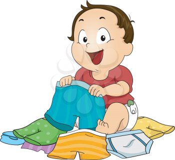 Illustration of a Baby Boy Choosing Which Underwear to Wear