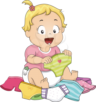 Illustration of a Baby Girl Choosing Which Underwear to Wear