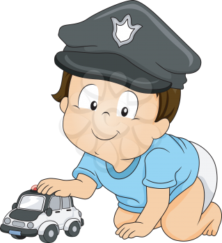 Illustration of a Baby Boy Wearing a Police Cap