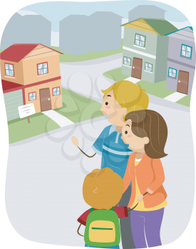 Illustration of a Family Looking for a House Together
