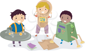 Illustration of Kids Wearing Makeshift Space Costumes