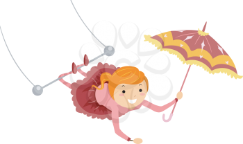 Illustration of a Female Circus Performer Doing Trapeze Stunts