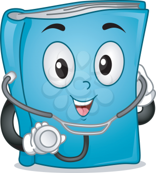 Mascot Illustration Featuring a Medical Book Wearing a Stethoscope
