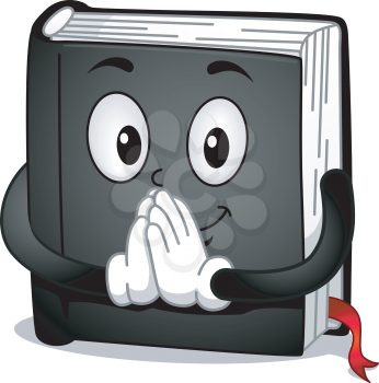 Mascot Illustration Featuring a Book with Palms Clasped Together in Prayer