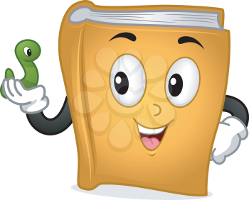 Mascot Illustration Featuring a Book Holding a Green Worm