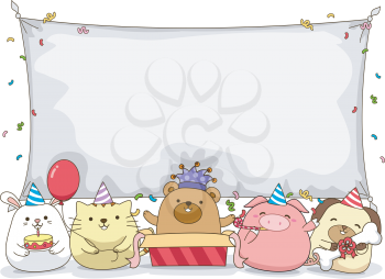Banner Illustration Featuring Cute Little Animals Having a Birthday Party