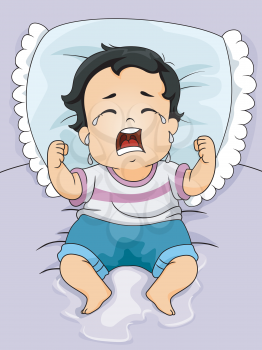 Illustration of a Baby Boy Crying Out Loud After Wetting His Bed