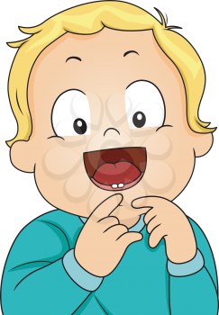 Illustration of a Baby Boy Showing Off His First Tooth