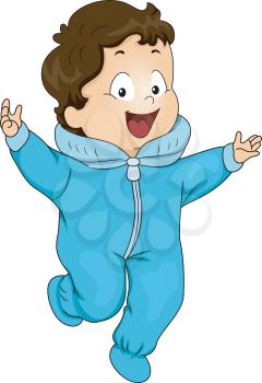 Illustration of a Happy Baby Boy Wearing a Winter Onesie