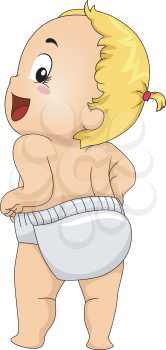 Back View Illustration of a Baby Girl Showing Her Diapers