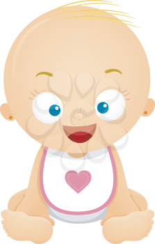 Illustration of a Smiling Baby Girl Wearing a Bib
