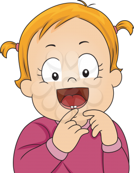 Illustration of a Baby Girl Showing Off Her First Tooth