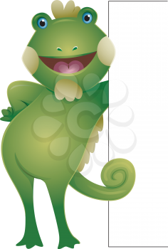 Illustration Featuring a Smiling Iguana Leaning Against a Blank Board