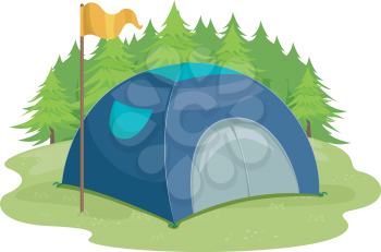 Illustration of a Yellow Flag Standing Beside a Camping Tent/