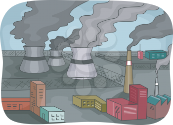 Illustration Featuring Power Plants Emitting Thick Black Smoke