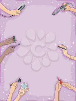 Illustration Featuring Hands Holding Different Cosmetic Products