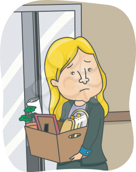 Illustration of a Woman Taking Her Belongings Home After Being Fired from Work