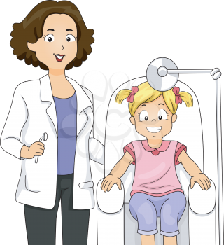 Illustration of a Little Girl Sitting on a Dental Chair with Her Dentist Beside Her