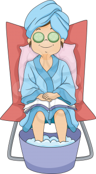 Illustration of a Little Girl in Robe Relaxing at a Spa
