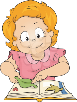 Illustration of a Little Girl Working on Her Scrapbook