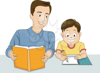 Illustration of a Father Helping His Answer His Homework