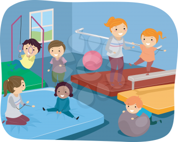 Illustration of Kids Practicing Different Gymnastic Routines