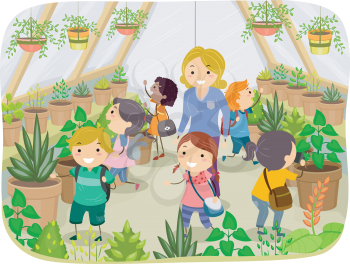 Illustration of Kids Touring a Greenhouse