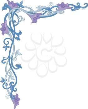 Corner Border Illustration Featuring Flowers Wrapped Around in Vines