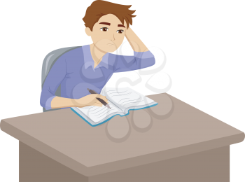 Illustration of a Male Teenager Having Trouble with His Homework