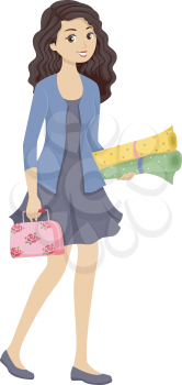 Illustration of a Teenage Girl Carrying a Sewing Kit