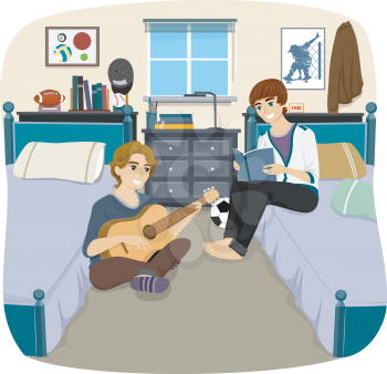 Illustration of a Pair of Male Roommates Passing the Time Together