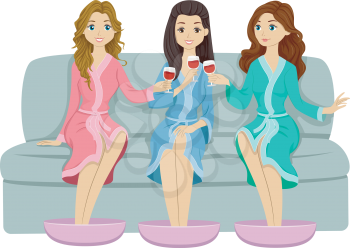 Illustration of Female Teens Doing a Toast While Relaxing in a Spa