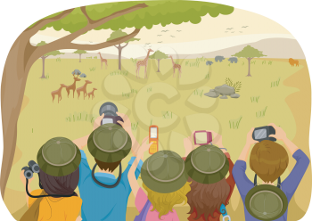 Illustration of Teens on a Safari Tour