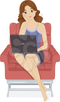 Illustration of a Girl Using Her Laptop at Home