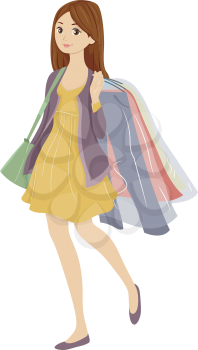 Illustration of a Teenager Carrying Clothes She Picked Up from the Dry Cleaners